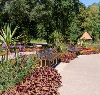 Kurpark Sommer - Sitzbank mit Blumen