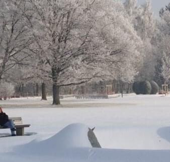 Kurpark Winter - Frau auf Sitzbank