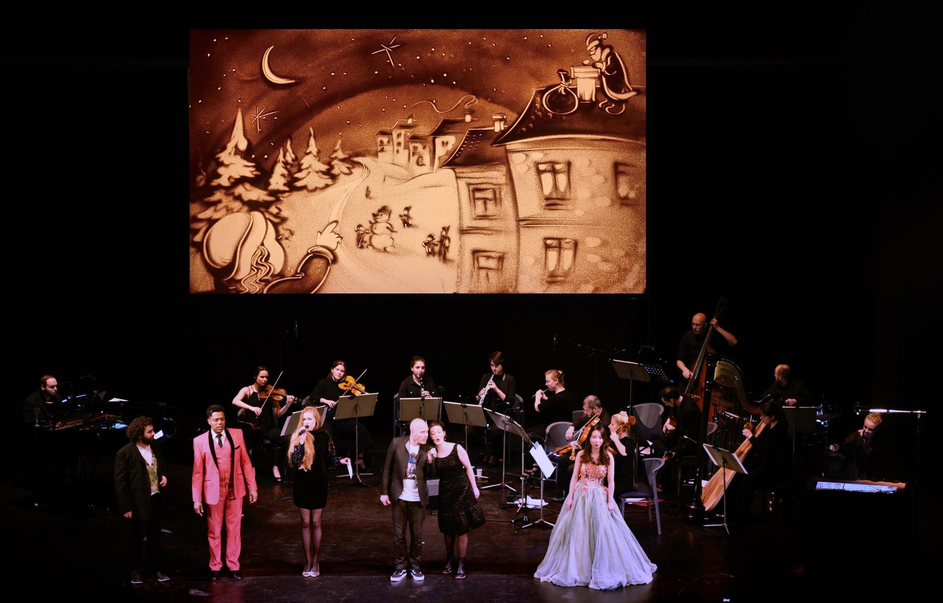 Gala mit Sandmalerei - Sänger, Musiker und eine Sandmalerin